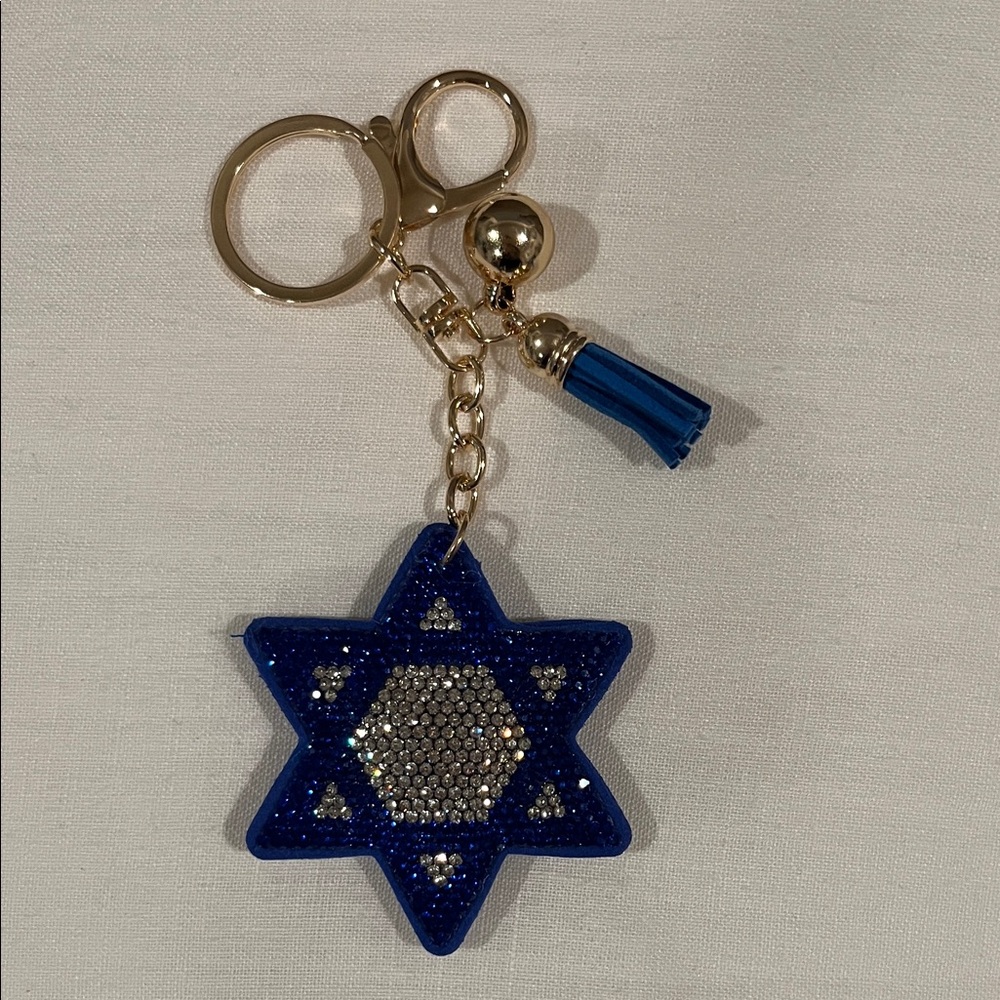 Blue Star Bag Charm/Keychain with Gold Accents